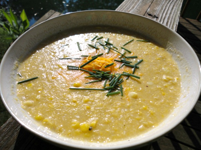 This healthier recipe for Indiana Sweet Corn Chowder is low fat and lower in calories by using pureed sweet corn and eliminating unnecessary heavy cream, butter, and flour. | basilmomma.com