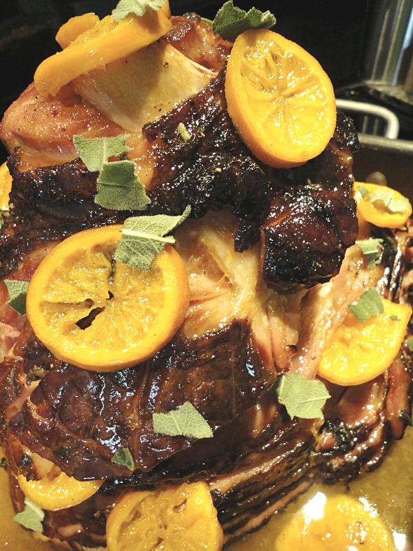 Whole Easter ham, cooked with a tangerine glaze