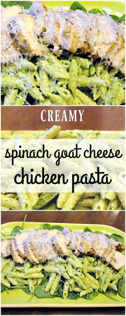 Spinach goat cheese pasta is an easy weeknight dinner recipe. Tender penne pasta is tossed with creamy homemade vegetarian pasta sauce, made from spinach and goat cheese. Served with grilled chicken or not, this comfort food dinner comes together in less than 30 minutes! | vegetarian | easy dinner