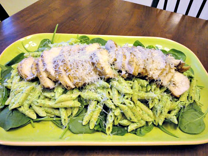 Creamy Spinach Goat Cheese Pasta with Grilled Chicken