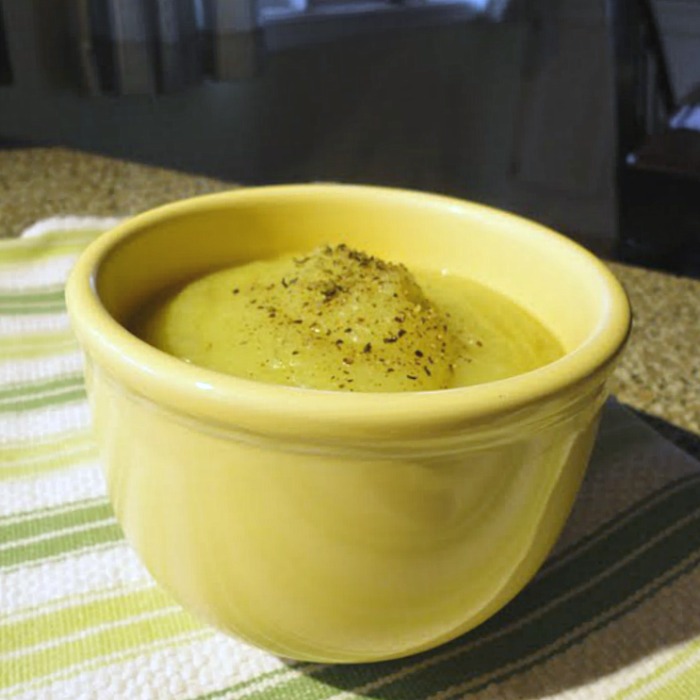Hearty potato leek soup in a bowl