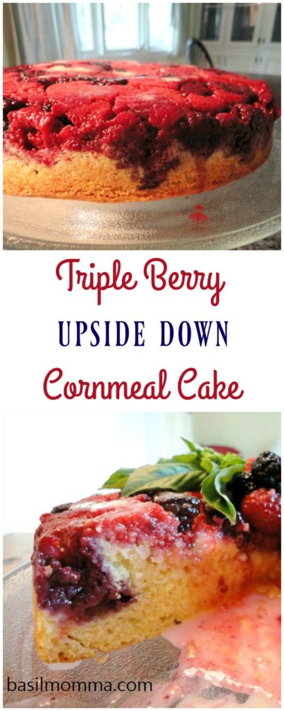 Mixed Berry Upside Down Sweet Cornmeal Cake | Basilmomma #cake #dessert #berries