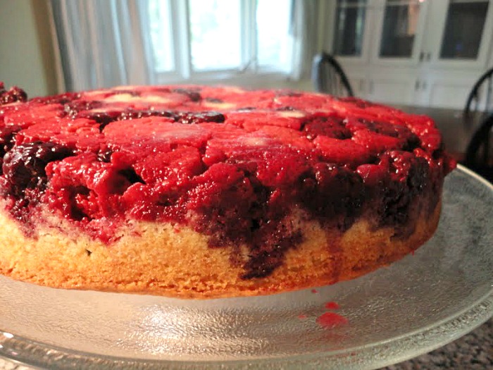 Triple Berry Upside Down Cake | Basilmomma #dessert #cake #summer