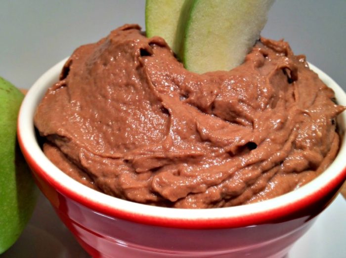 bowl of low fat healthier chocolate peanut butter dip